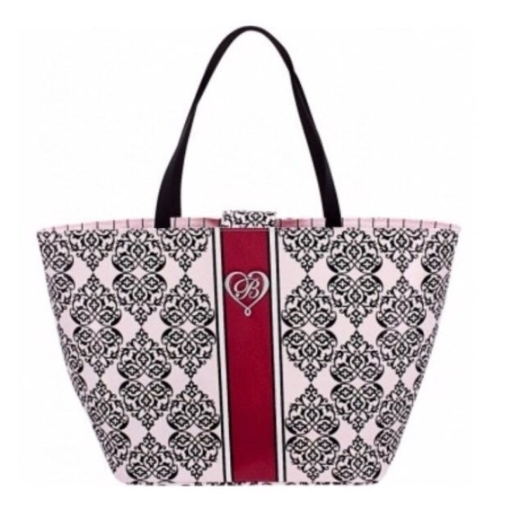 Brighton SWEET VALENTINE Tote Damask Print Large Tote Bag Pink & Black